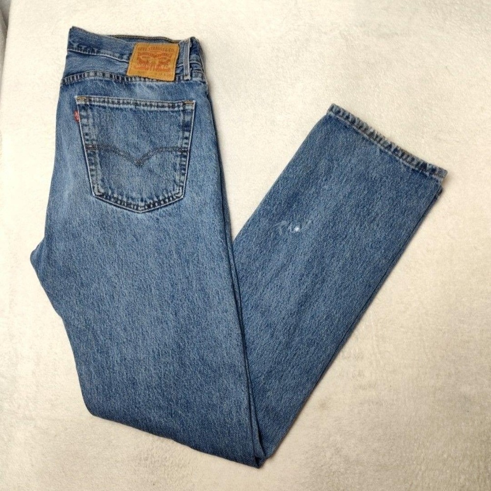 Levis 505 Jeans Mens 36x36 Blue Straight Medium Wahh Distressed Denim Cotton